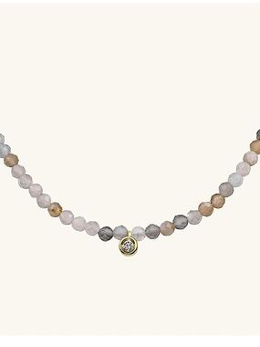 Magal 14K Gold Moonstone & Diamond Bead Necklace - Gray, Cream, Tan